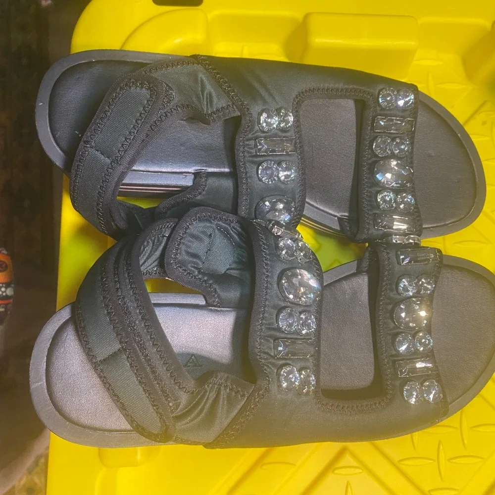 ZARA Embellished‎ Platform Sandals Black Rhinestone Buckle Comfort Women Size 40 - Picture 5 of 5
